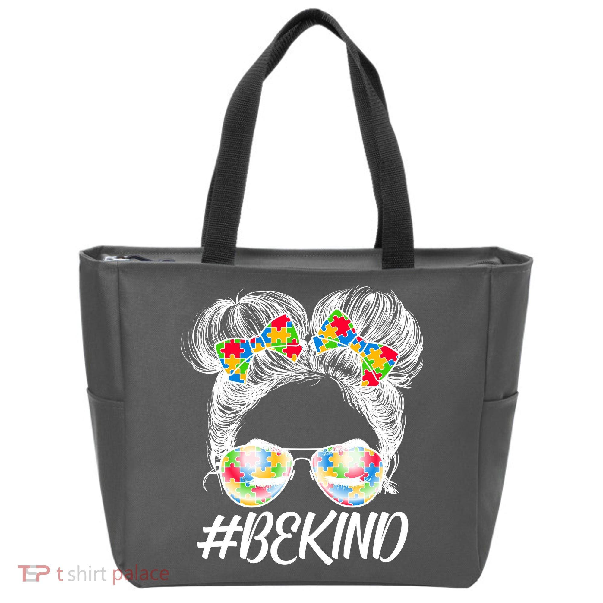 #Be Kind Cute Messy Bun Hair Autism Awareness Tote Bag