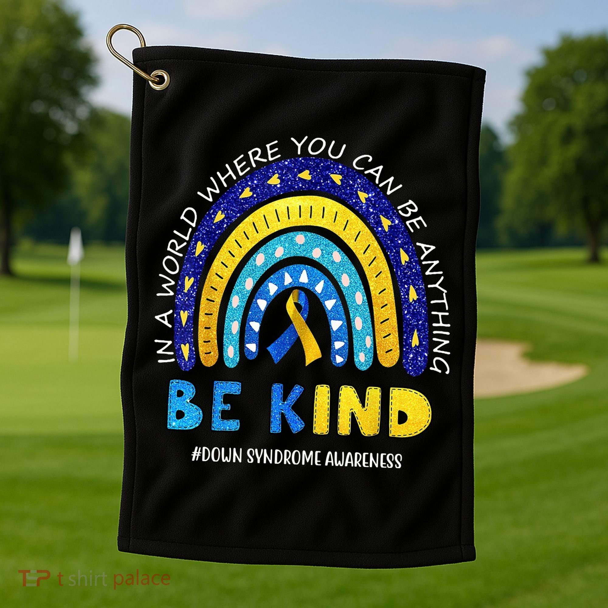 Be Kind Down Syndrome Awareness Rainbow Golf Towel