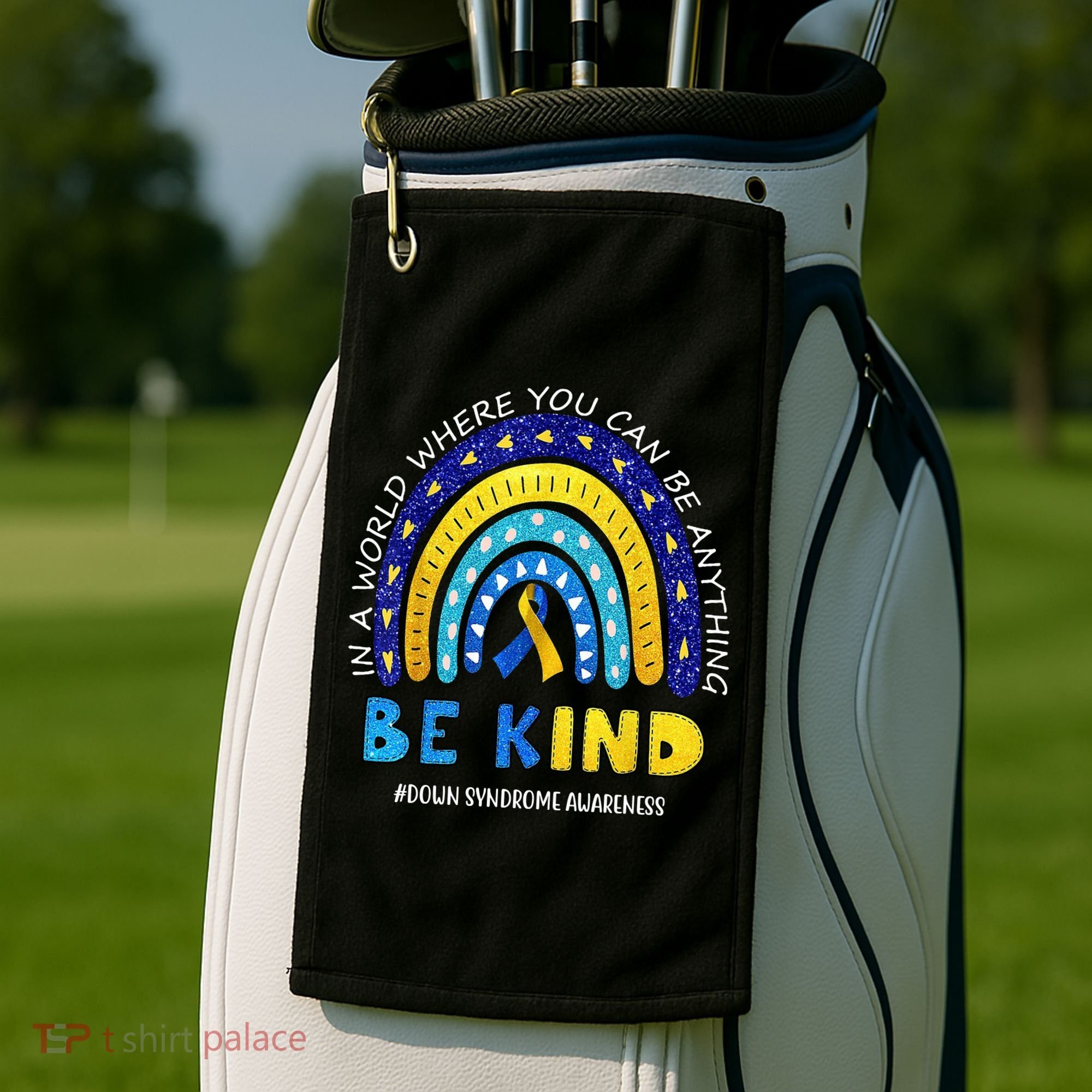 Be Kind Down Syndrome Awareness Rainbow Golf Towel