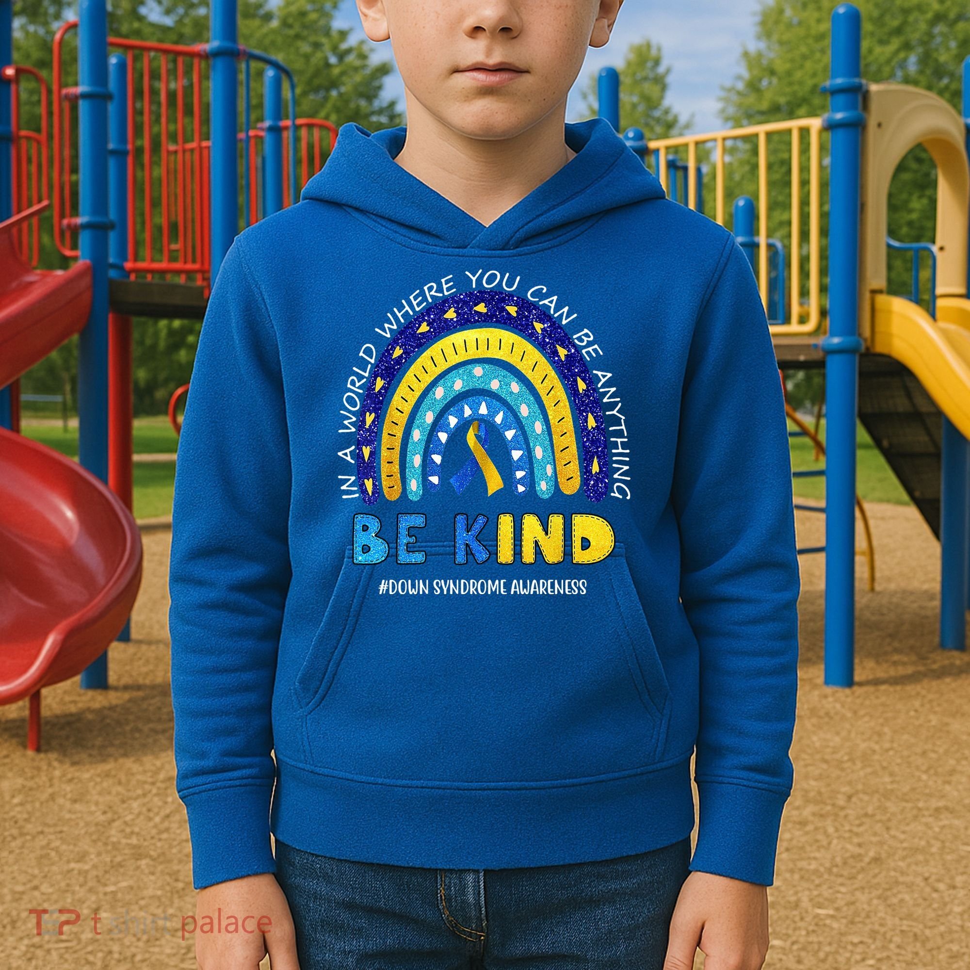 Be Kind Down Syndrome Awareness Rainbow Kids Hoodie