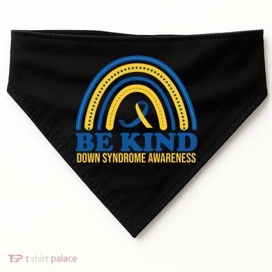 Be Kind Down Syndrome Awareness Rainbow Ribbon USA-Made Doggie Bandana