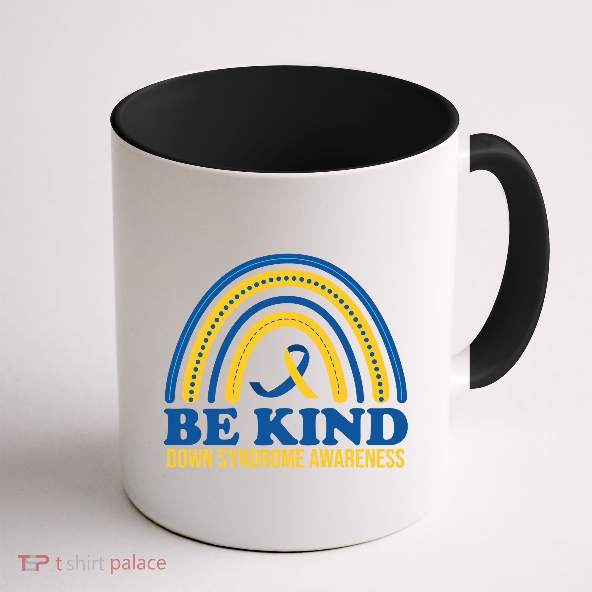 Be Kind Down Syndrome Awareness Rainbow Ribbon Coffee Mug