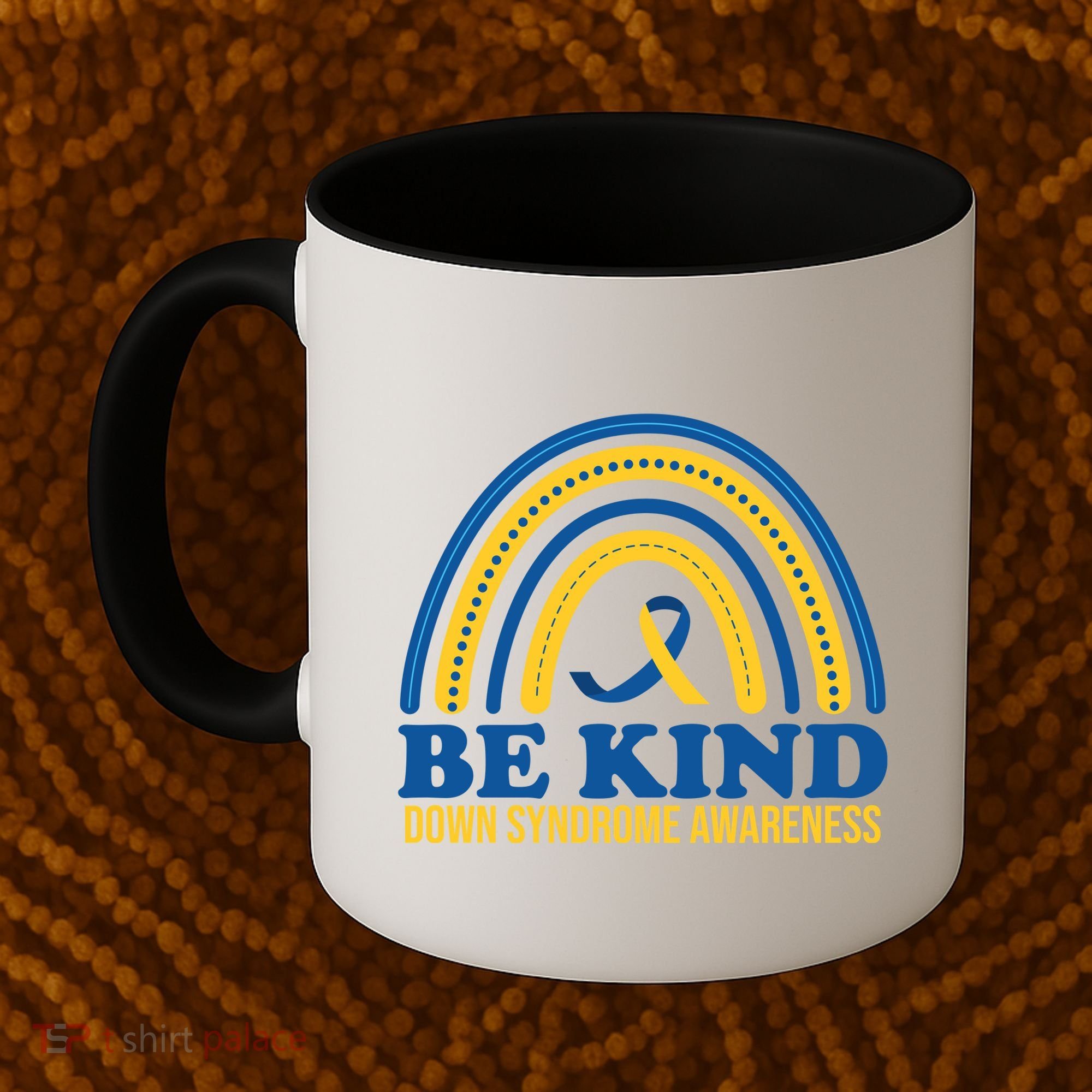 Be Kind Down Syndrome Awareness Rainbow Ribbon Coffee Mug