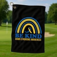 Be Kind Down Syndrome Awareness Rainbow Ribbon Golf Towel thumb 1