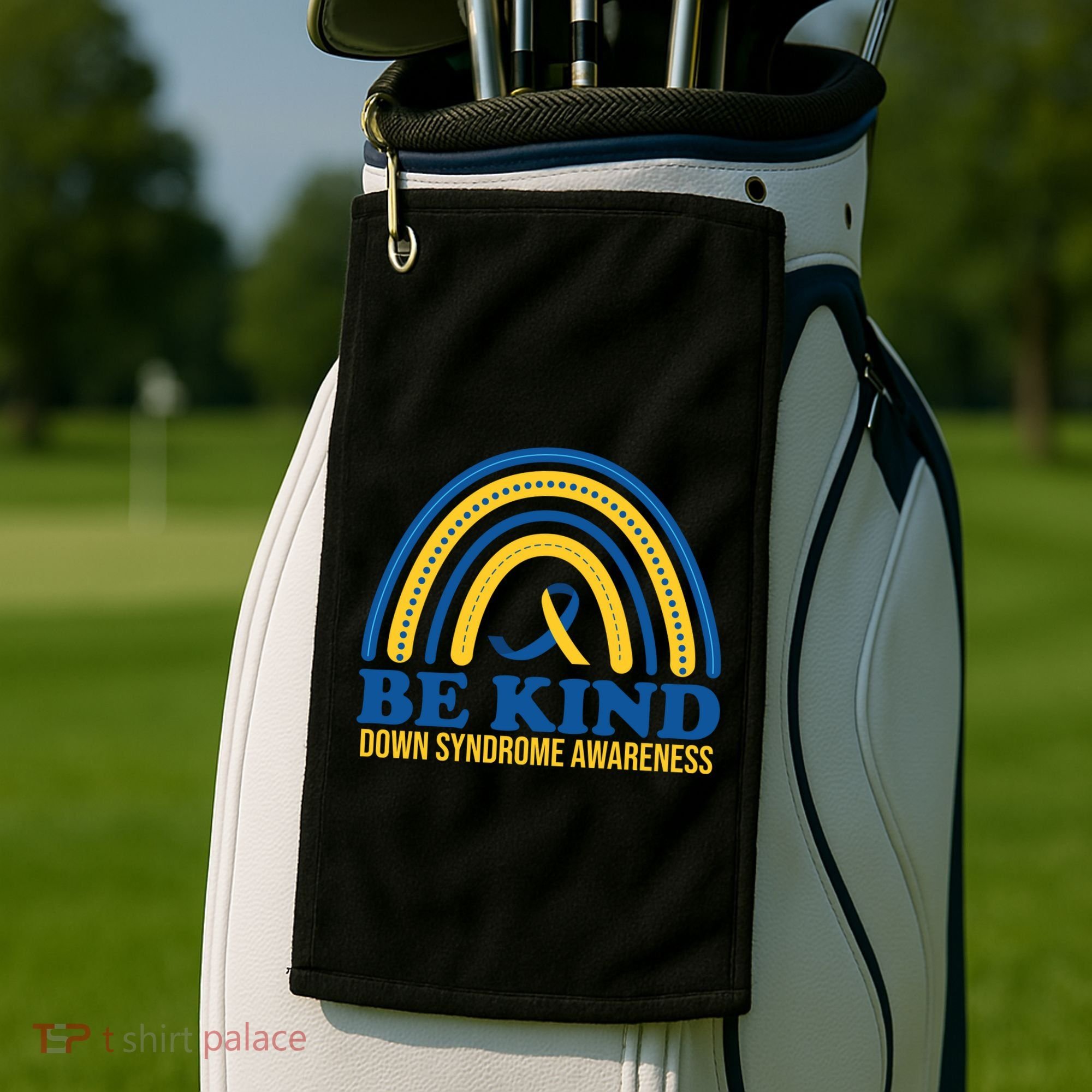 Be Kind Down Syndrome Awareness Rainbow Ribbon Golf Towel