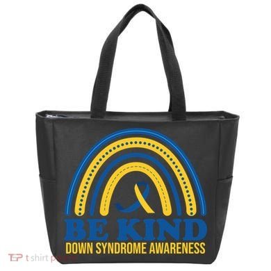 Be Kind Down Syndrome Awareness Rainbow Ribbon Tote Bag
