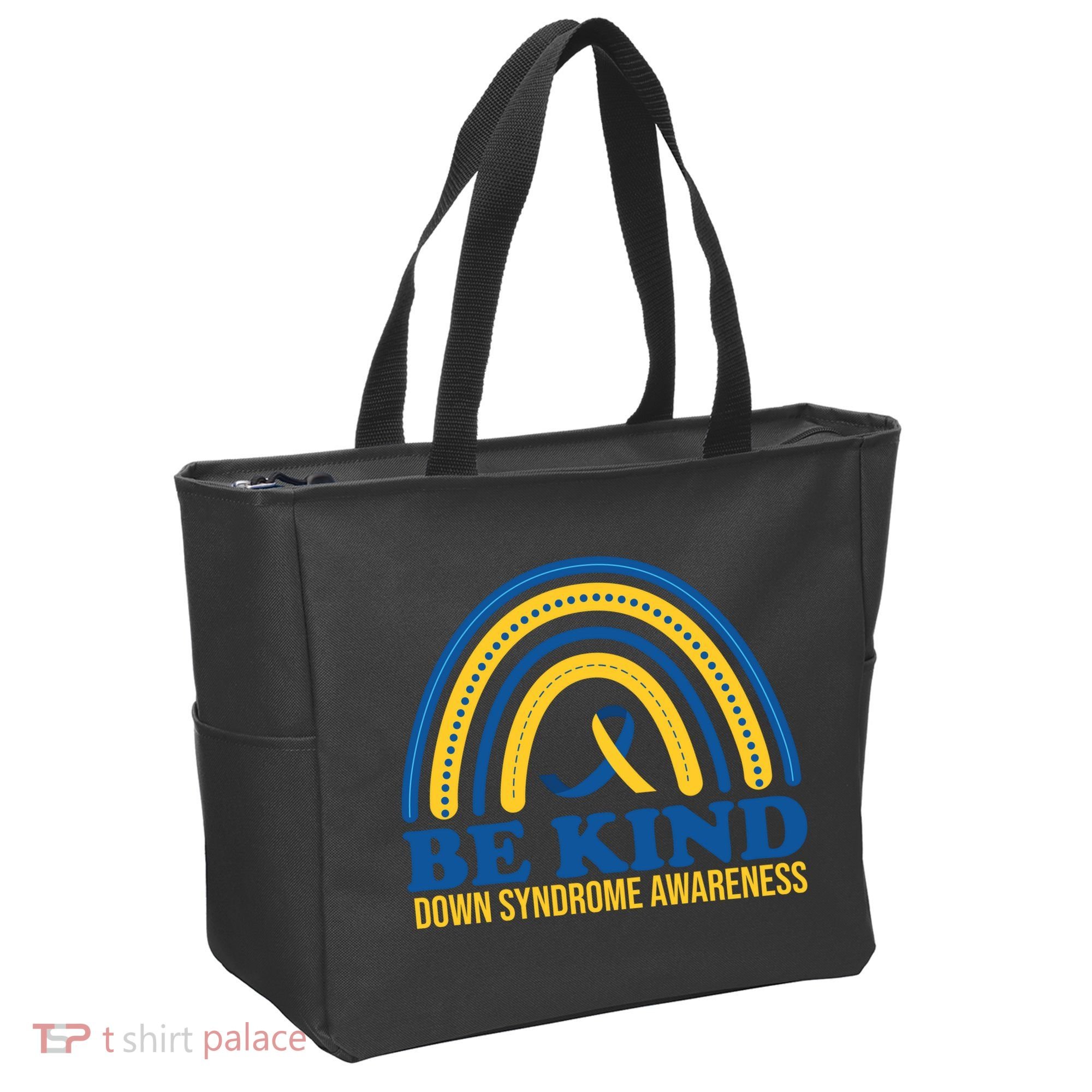 Be Kind Down Syndrome Awareness Rainbow Ribbon Tote Bag