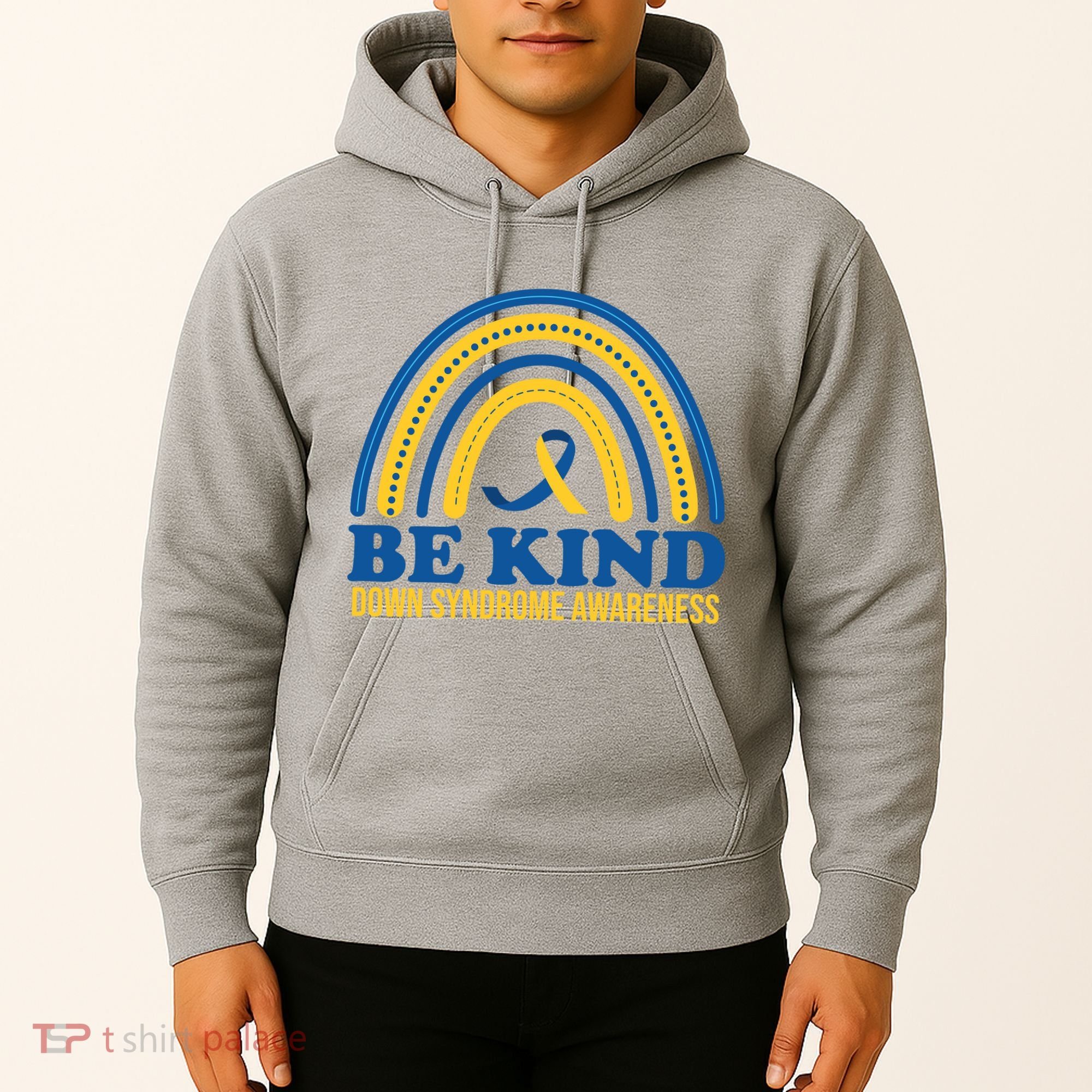 Be Kind Down Syndrome Awareness Rainbow Ribbon Hoodie