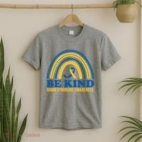 Be Kind Down Syndrome Awareness Rainbow Ribbon T-Shirt thumb 2