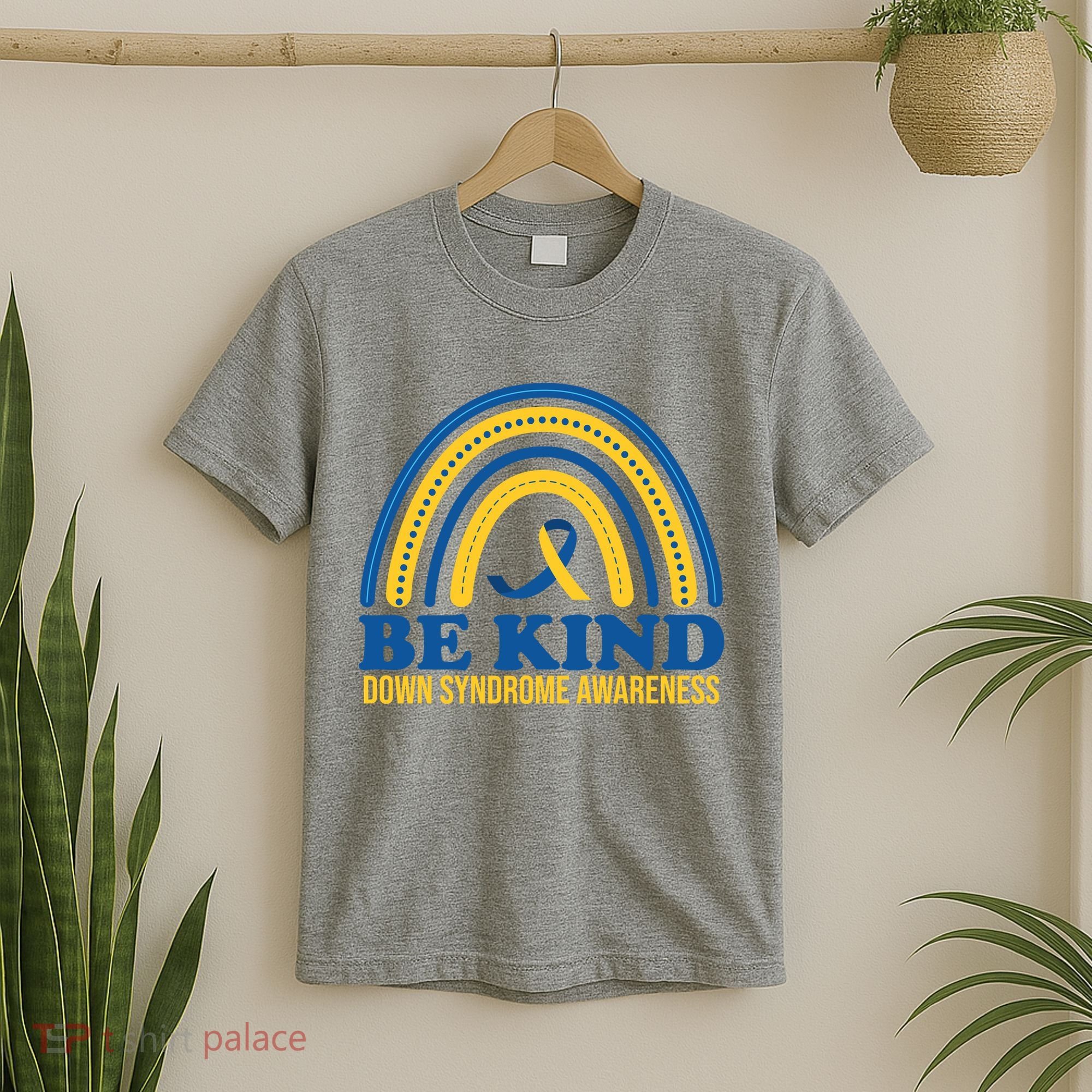 Be Kind Down Syndrome Awareness Rainbow Ribbon T-Shirt