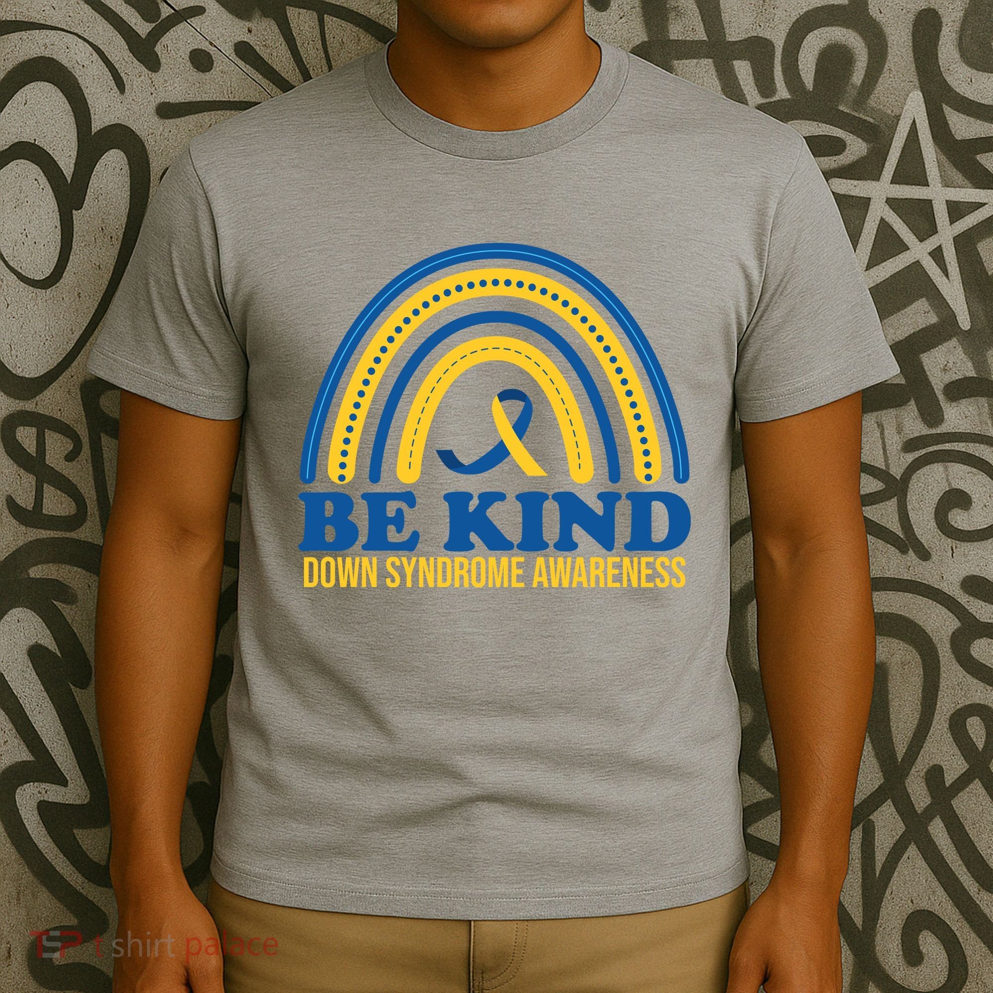 Be Kind Down Syndrome Awareness Rainbow Ribbon T-Shirt
