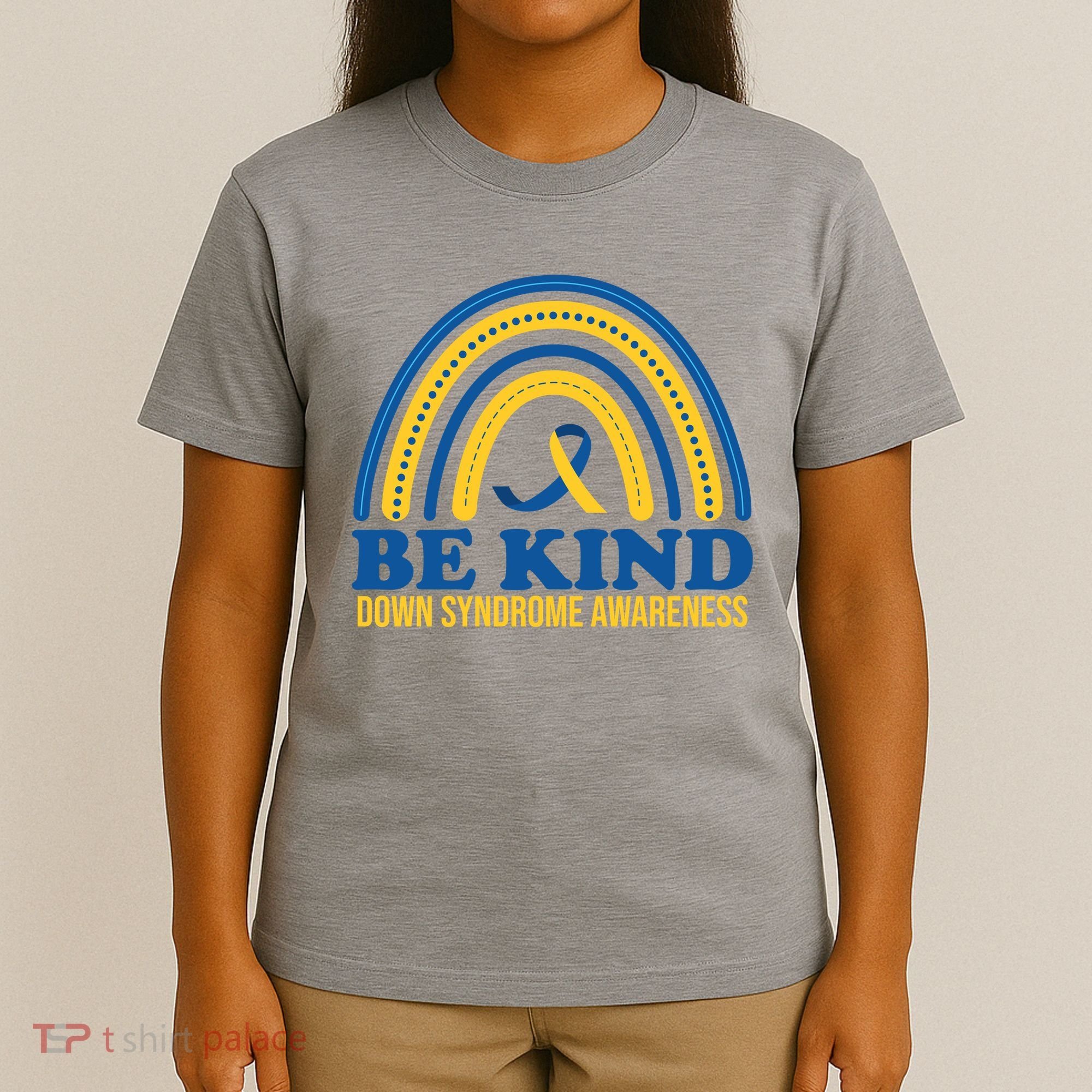 Be Kind Down Syndrome Awareness Rainbow Ribbon T-Shirt