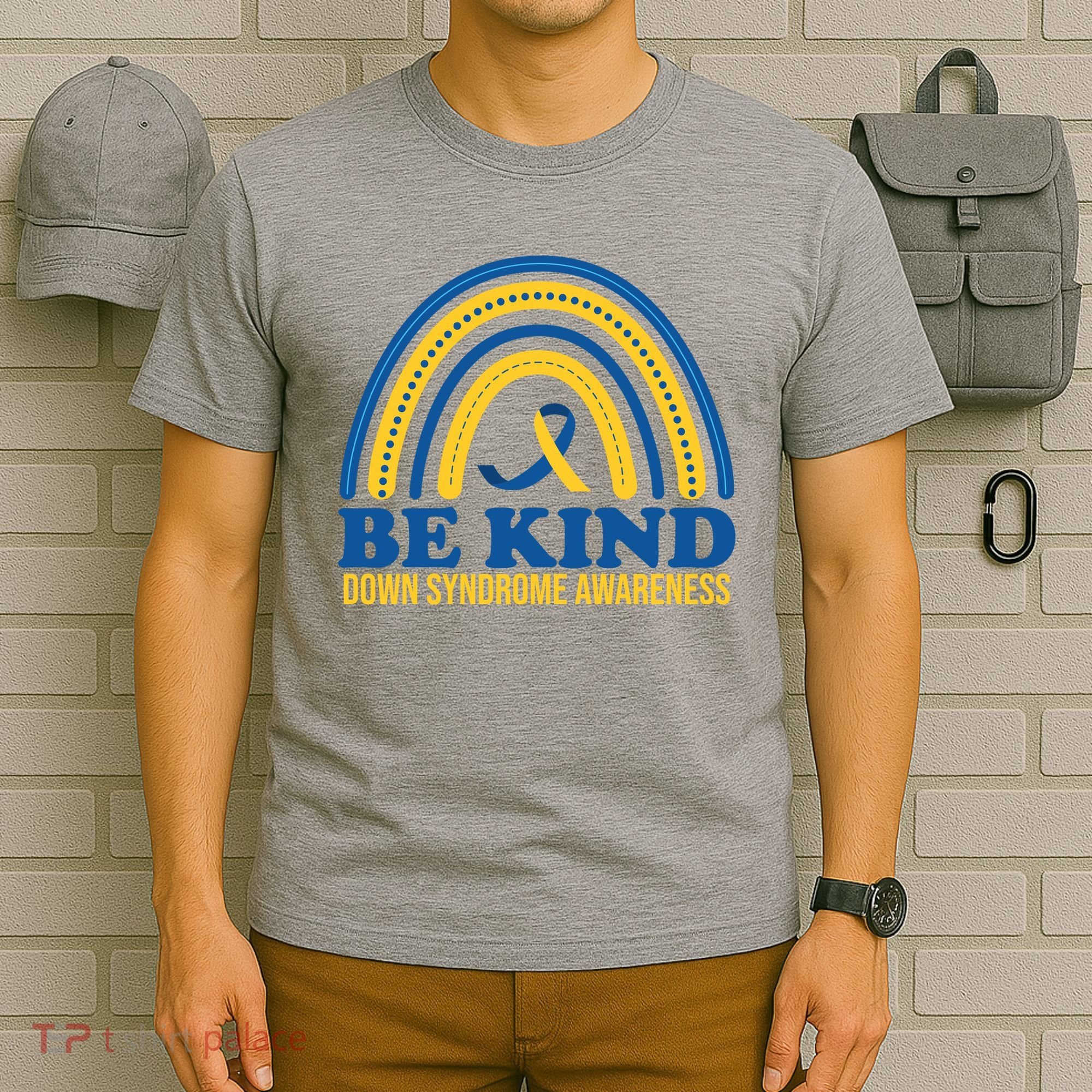 Be Kind Down Syndrome Awareness Rainbow Ribbon T-Shirt
