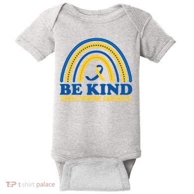 Be Kind Down Syndrome Awareness Rainbow Ribbon Baby Bodysuit