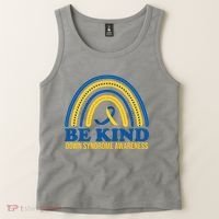 Be Kind Down Syndrome Awareness Rainbow Ribbon Tank Top thumb 2