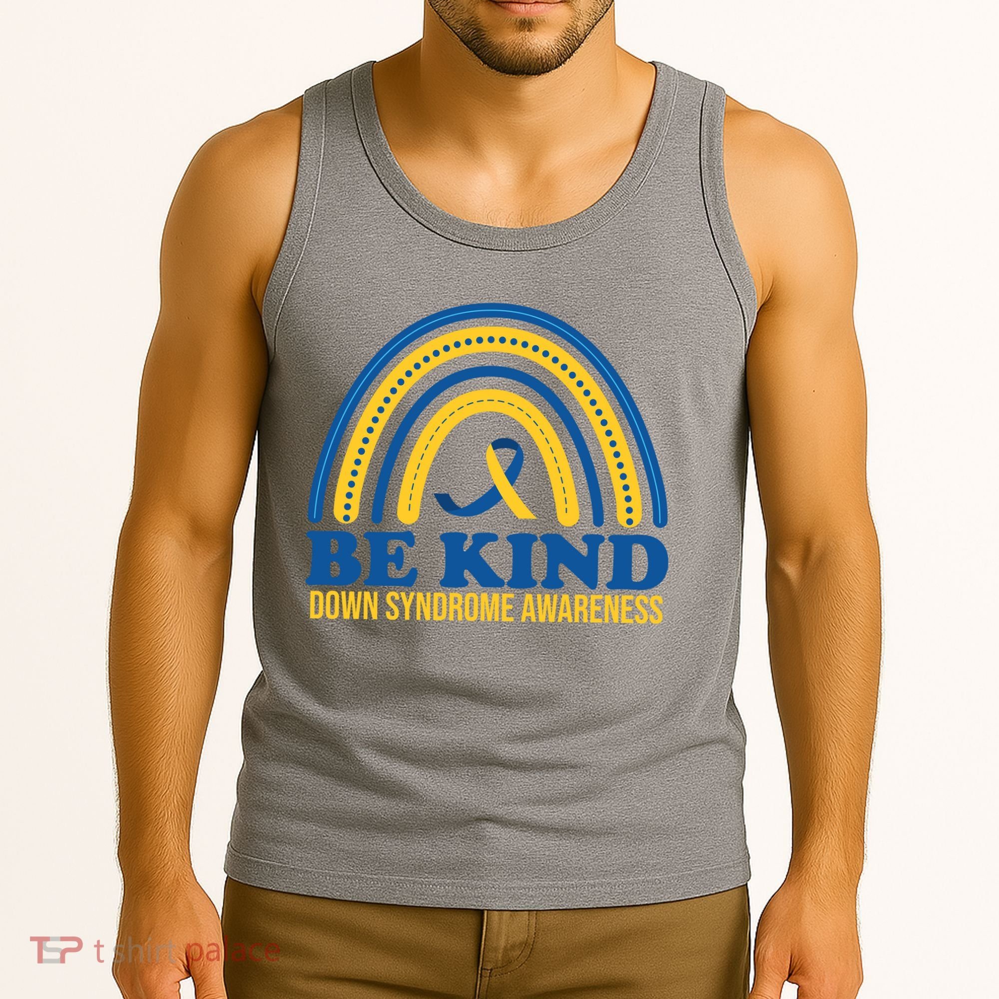 Be Kind Down Syndrome Awareness Rainbow Ribbon Tank Top