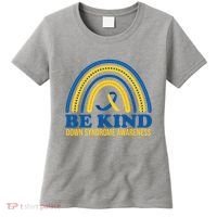 Be Kind Down Syndrome Awareness Rainbow Ribbon Women's T-Shirt thumb 0