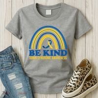Be Kind Down Syndrome Awareness Rainbow Ribbon Women's T-Shirt thumb 3