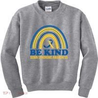 Be Kind Down Syndrome Awareness Rainbow Ribbon Kids Sweatshirt thumb 0