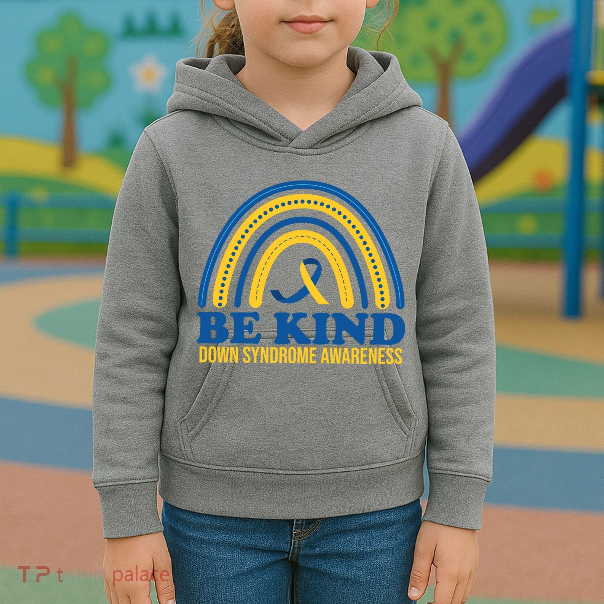 Be Kind Down Syndrome Awareness Rainbow Ribbon Kids Hoodie