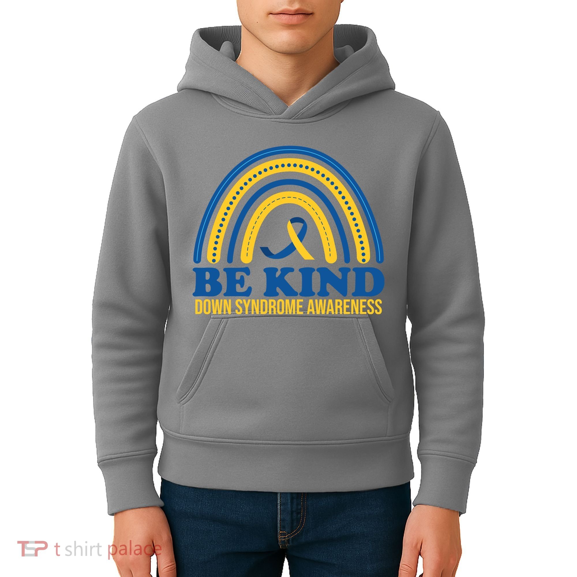 Be Kind Down Syndrome Awareness Rainbow Ribbon Kids Hoodie