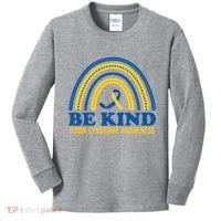 Be Kind Down Syndrome Awareness Rainbow Ribbon Kids Long Sleeve Shirt thumb 0
