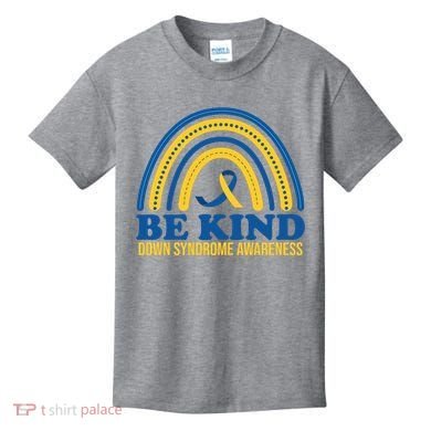 Be Kind Down Syndrome Awareness Rainbow Ribbon Kids T-Shirt