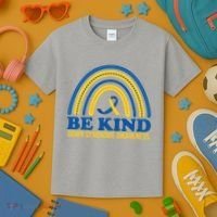 Be Kind Down Syndrome Awareness Rainbow Ribbon Kids T-Shirt thumb 3