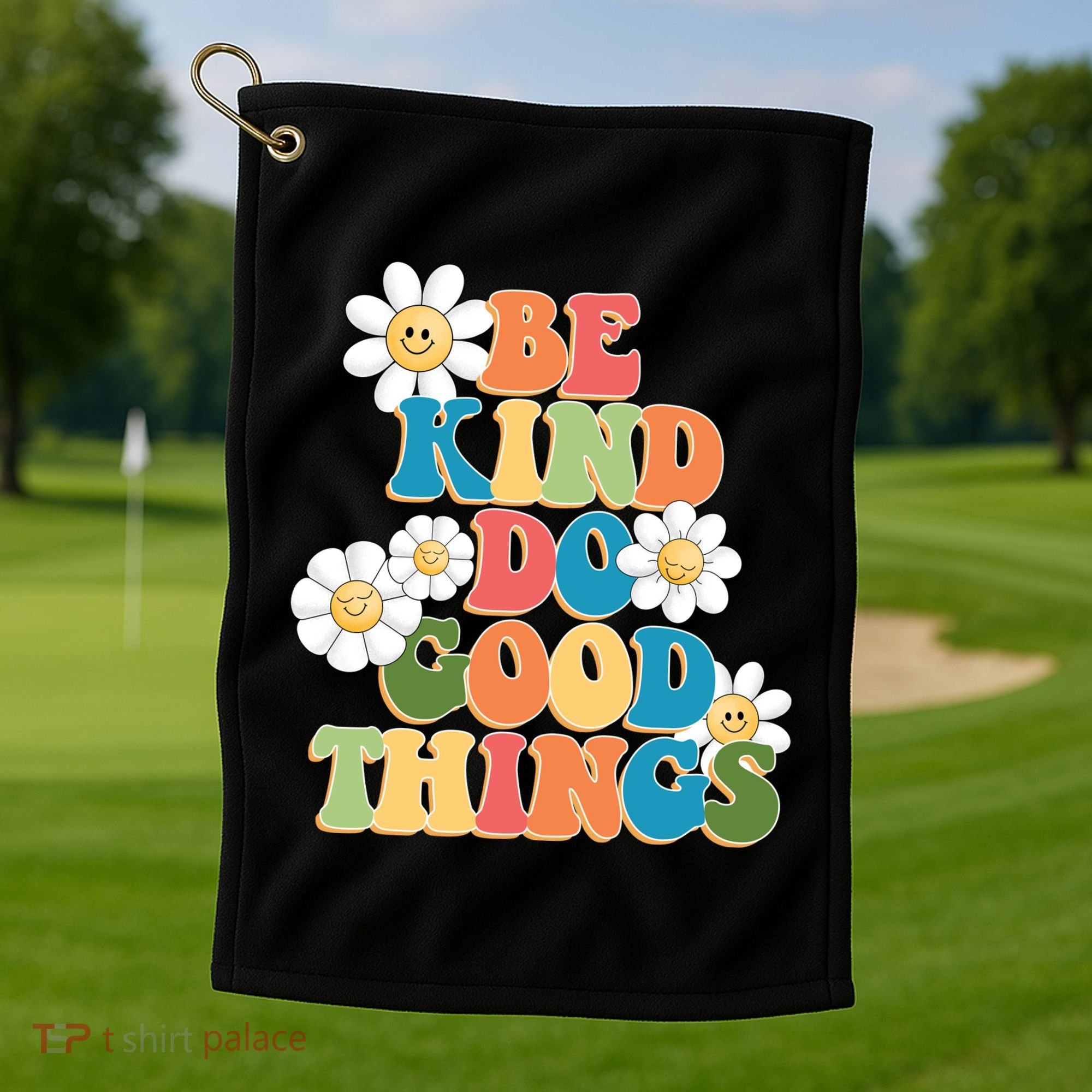 Be Kind Do Good Things Retro Sunflower Golf Towel