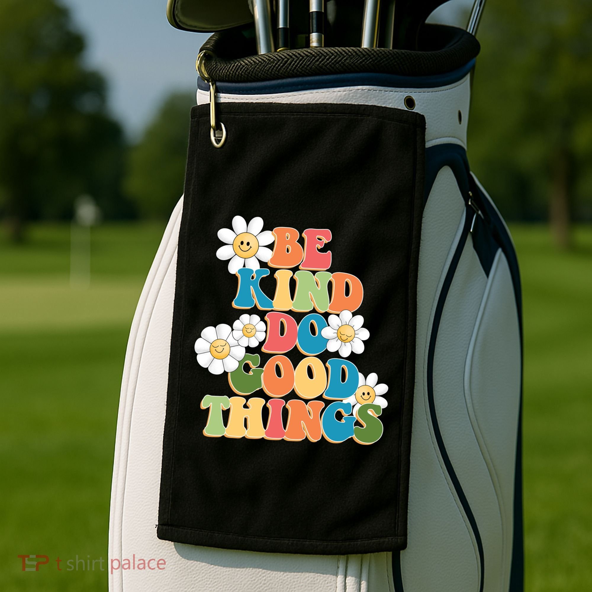 Be Kind Do Good Things Retro Sunflower Golf Towel