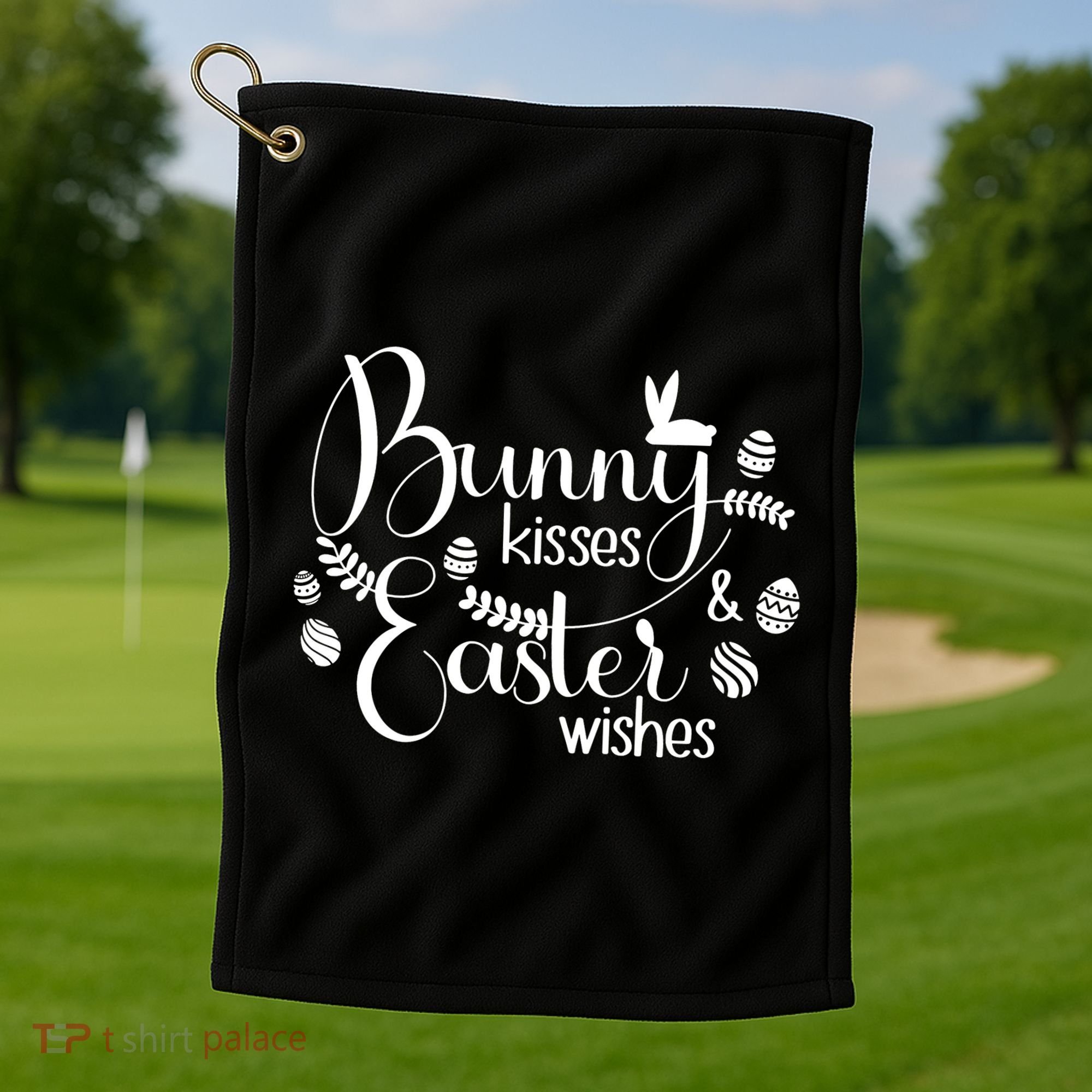 Bunny Kisses Easter Wishes Golf Towel