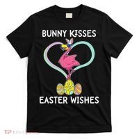 Bunny Kisses Easter Wishes Flamingo Happy Easter Day Gift T-Shirt thumb 0