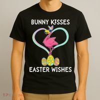 Bunny Kisses Easter Wishes Flamingo Happy Easter Day Gift T-Shirt thumb 3