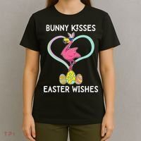 Bunny Kisses Easter Wishes Flamingo Happy Easter Day Gift T-Shirt thumb 4