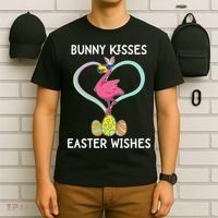 Bunny Kisses Easter Wishes Flamingo Happy Easter Day Gift T-Shirt thumb 6