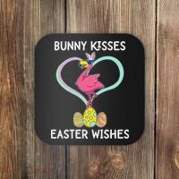 Bunny Kisses Easter Wishes Flamingo Happy Easter Day Gift Coaster thumb 0