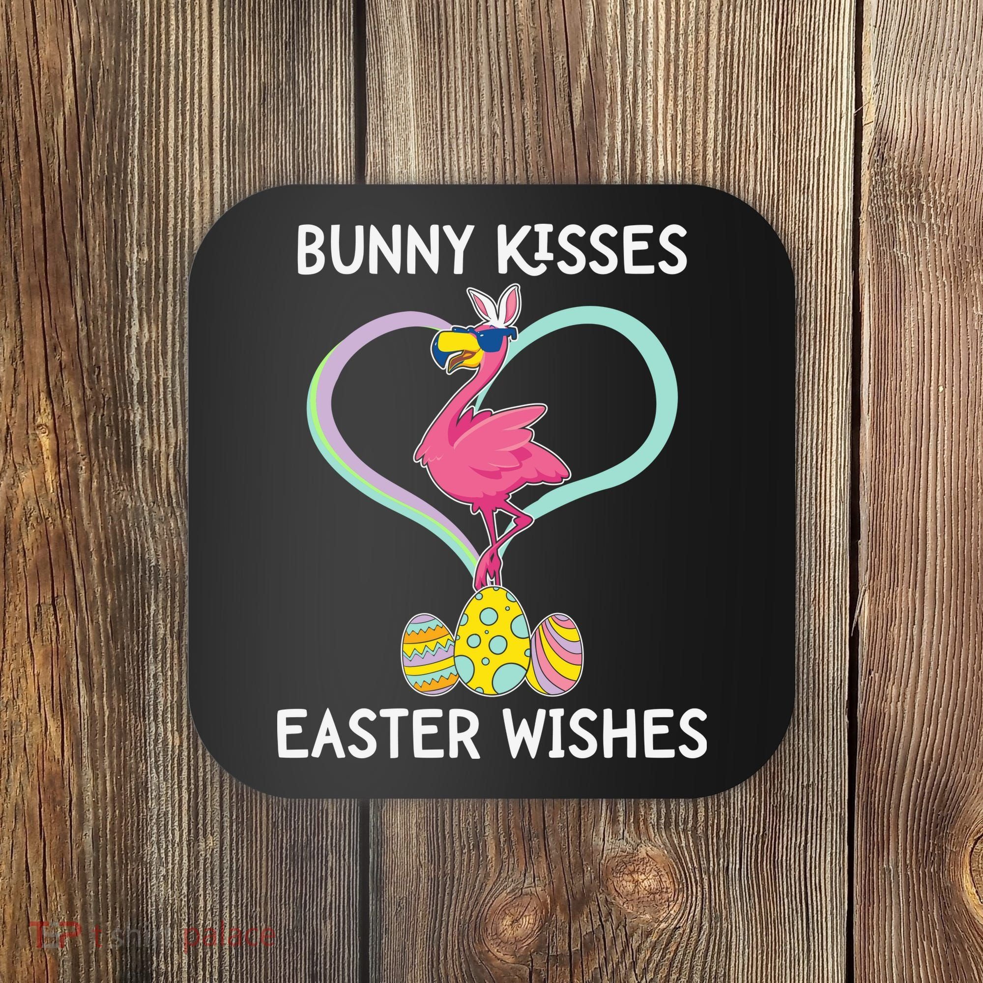 Bunny Kisses Easter Wishes Flamingo Happy Easter Day Gift Coaster