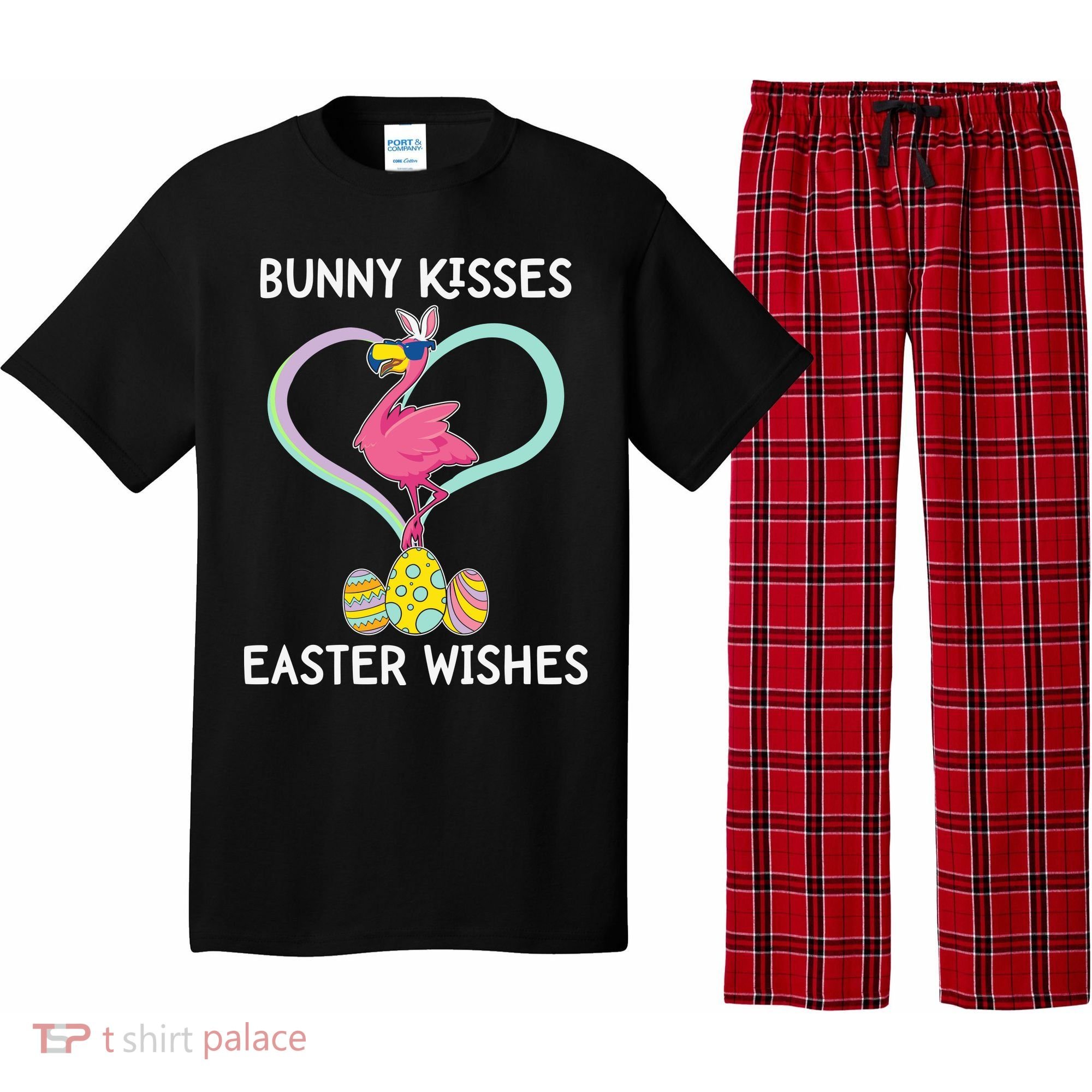 Bunny Kisses Easter Wishes Flamingo Happy Easter Day Gift Pajama Set