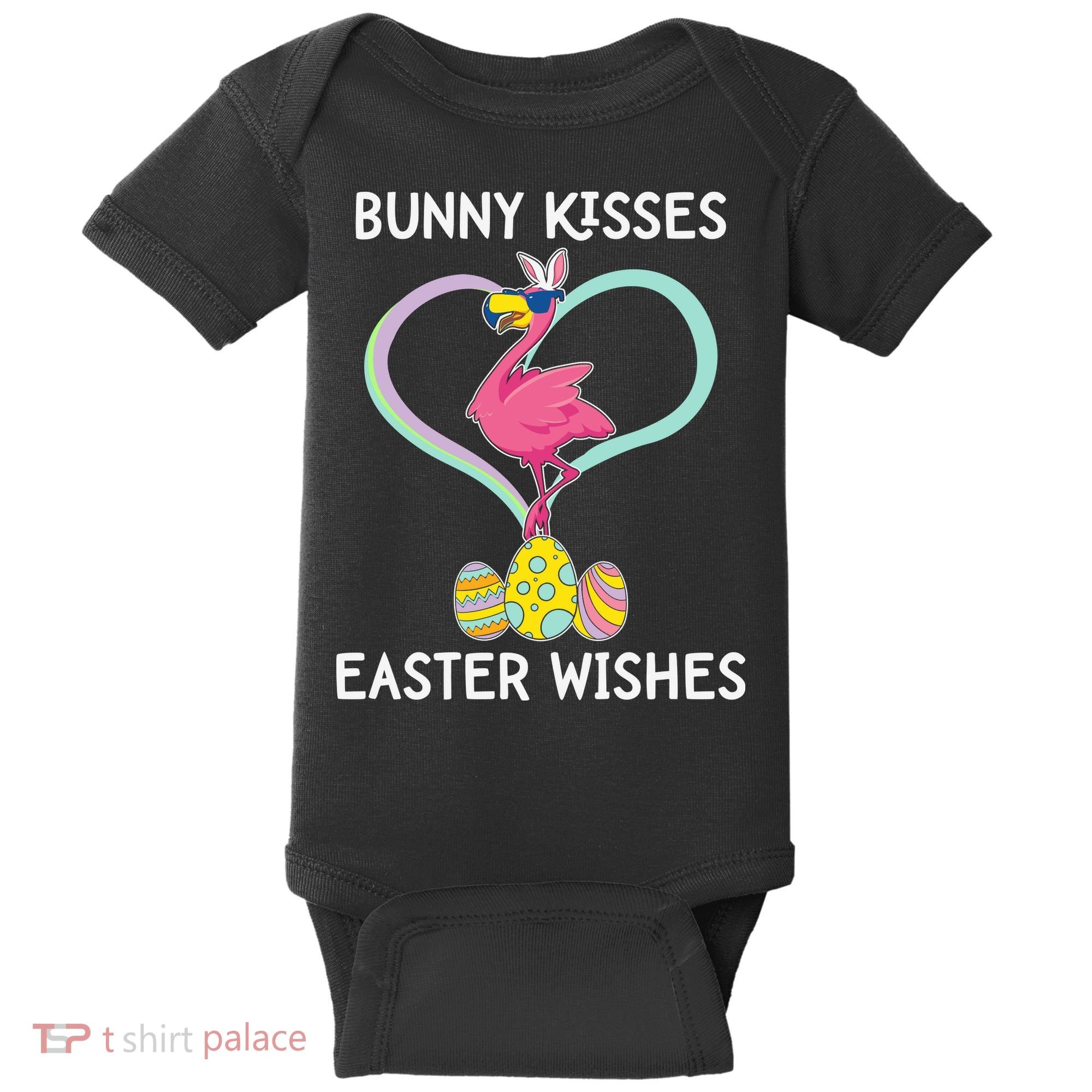 Bunny Kisses Easter Wishes Flamingo Happy Easter Day Gift Baby Bodysuit