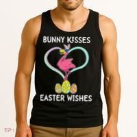 Bunny Kisses Easter Wishes Flamingo Happy Easter Day Gift Tank Top thumb 3