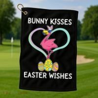 Bunny Kisses Easter Wishes Flamingo Happy Easter Day Gift Golf Towel thumb 1