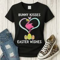 Bunny Kisses Easter Wishes Flamingo Happy Easter Day Gift Women's T-Shirt thumb 3