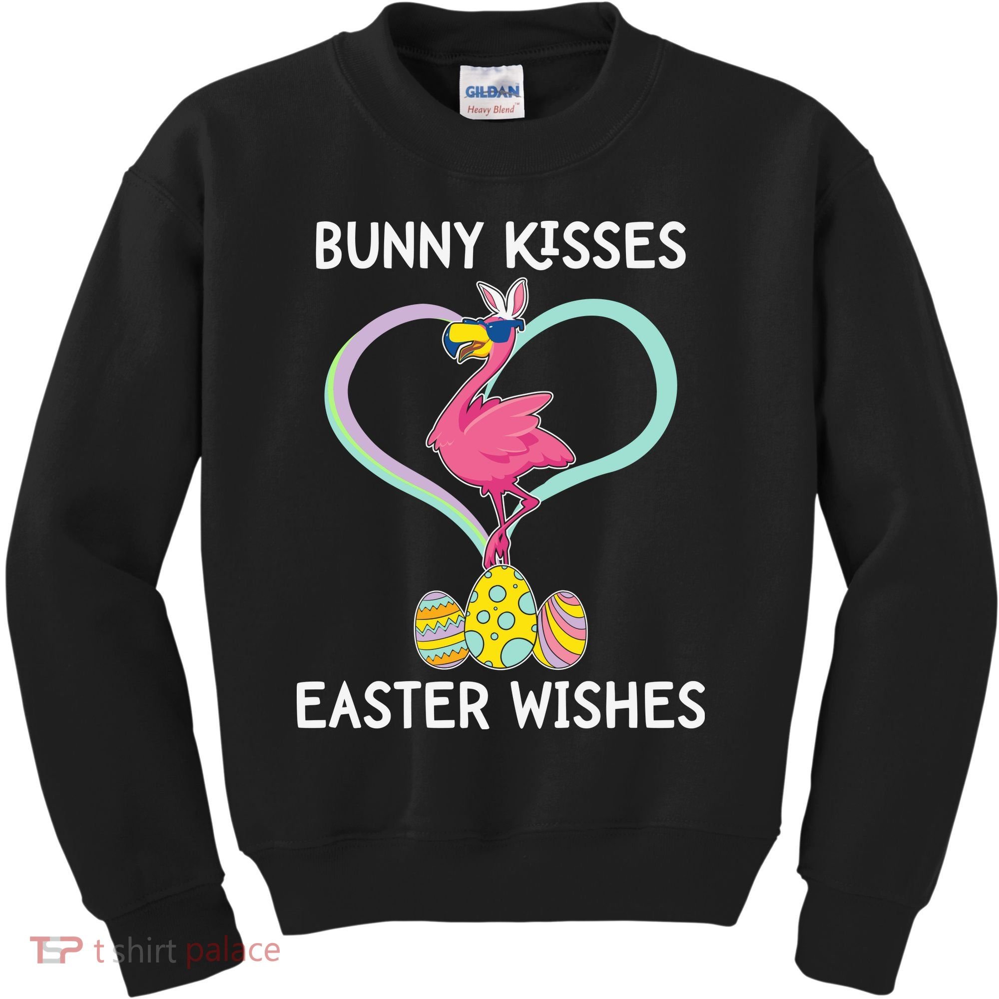 Bunny Kisses Easter Wishes Flamingo Happy Easter Day Gift Kids Sweatshirt