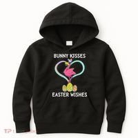 Bunny Kisses Easter Wishes Flamingo Happy Easter Day Gift Kids Hoodie thumb 0