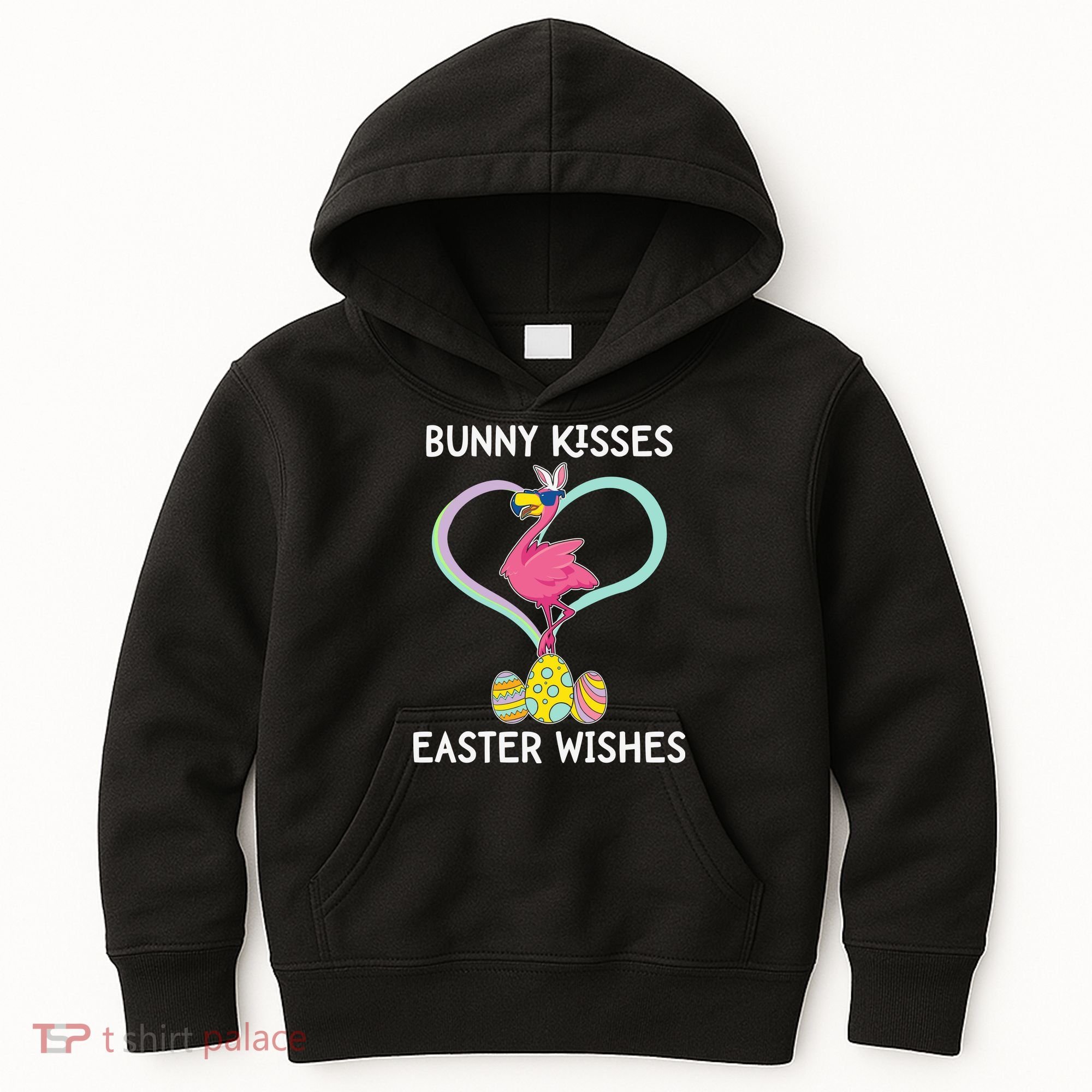 Bunny Kisses Easter Wishes Flamingo Happy Easter Day Gift Kids Hoodie