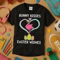 Bunny Kisses Easter Wishes Flamingo Happy Easter Day Gift Kids T-Shirt thumb 3