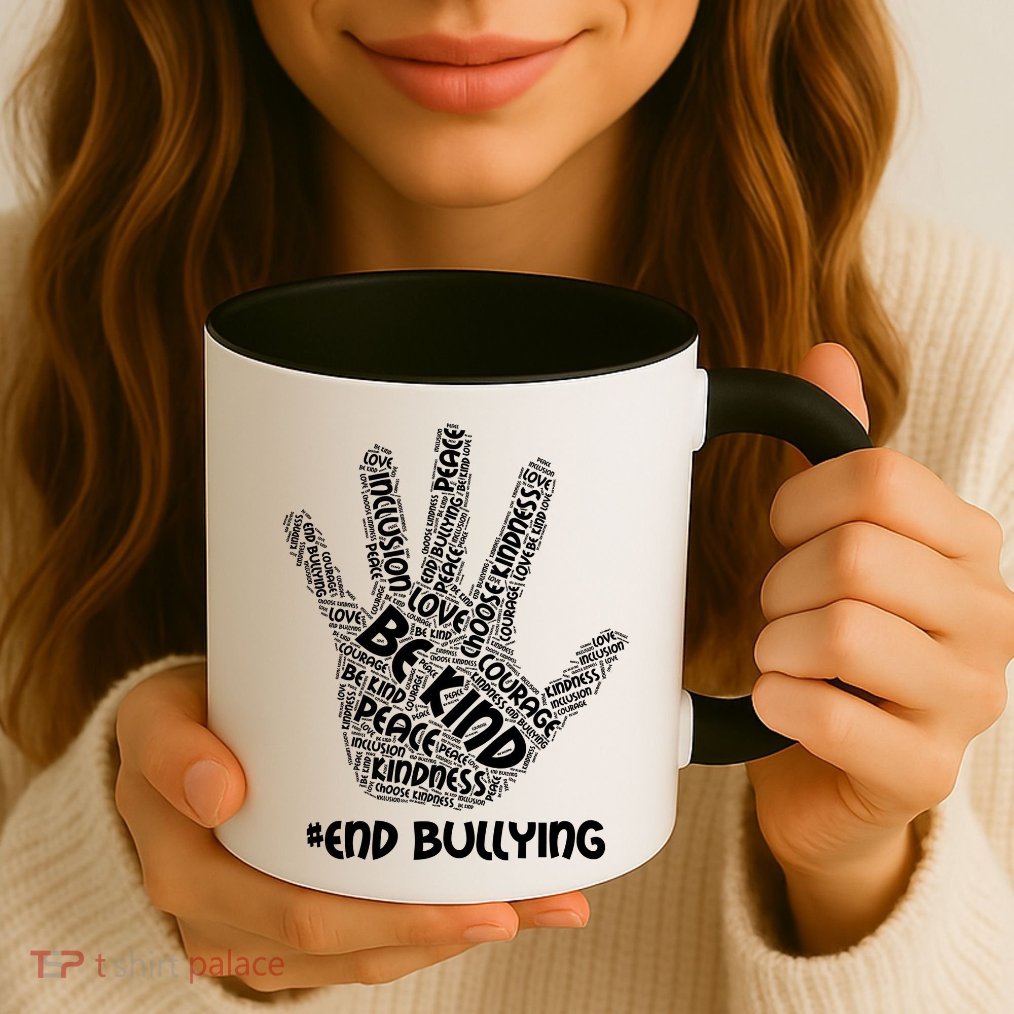 Be Kind #End Bullying Word Art Hand Coffee Mug