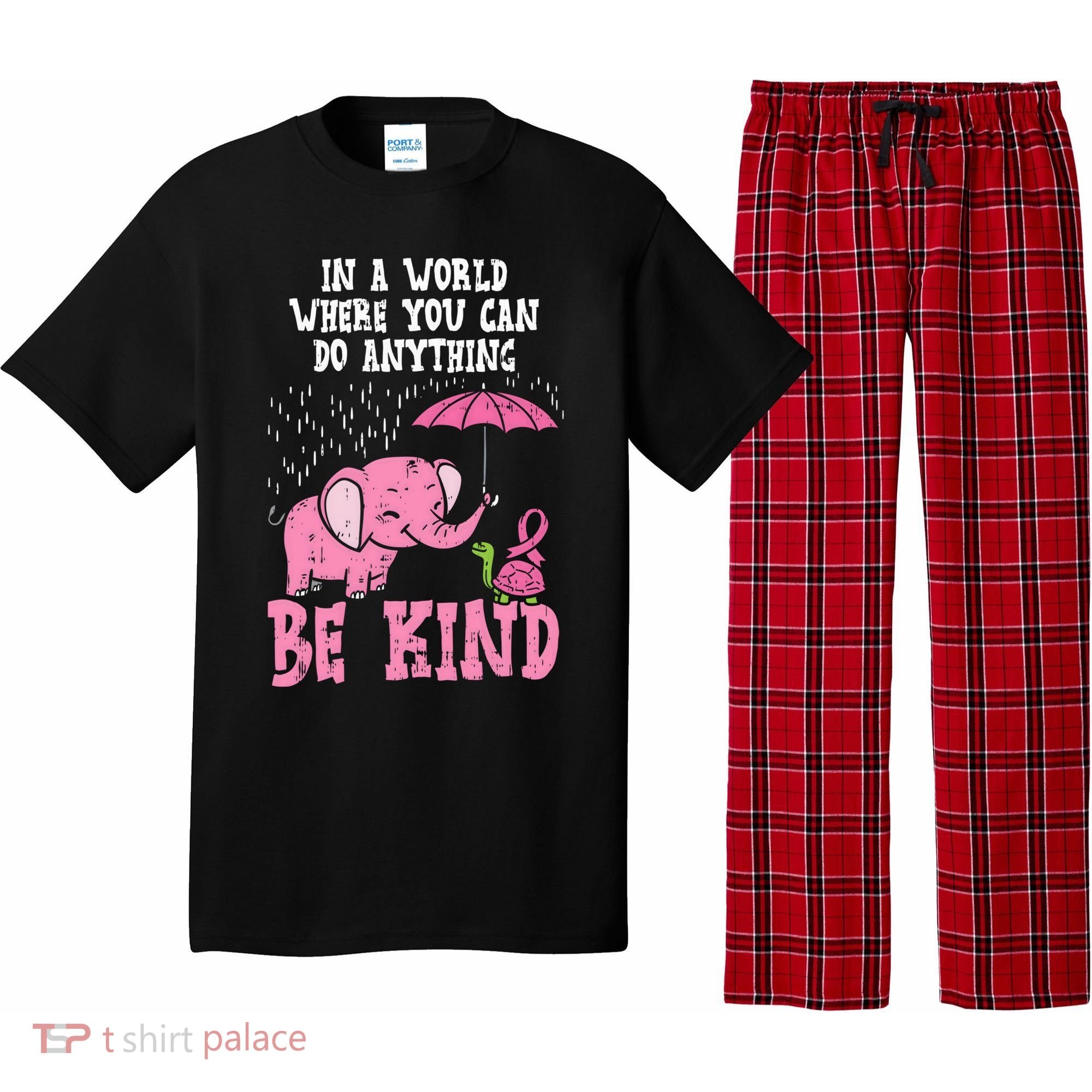 Be Kind Elephant Turtle Breast Cancer Awareness Support Gift Funny Gift Pajama Set