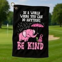 Be Kind Elephant Turtle Breast Cancer Awareness Support Gift Funny Gift Golf Towel thumb 1
