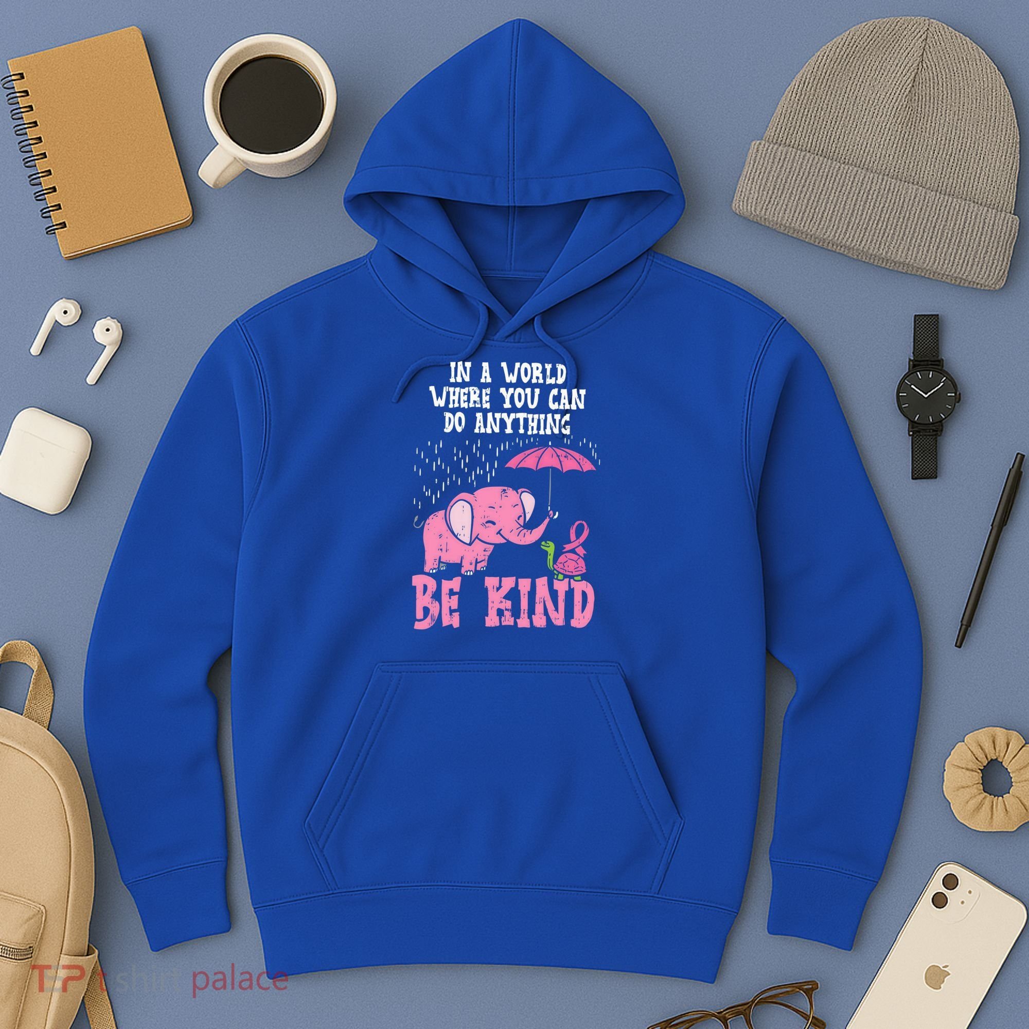 Be Kind Elephant Turtle Breast Cancer Awareness Support Gift Funny Gift Hoodie